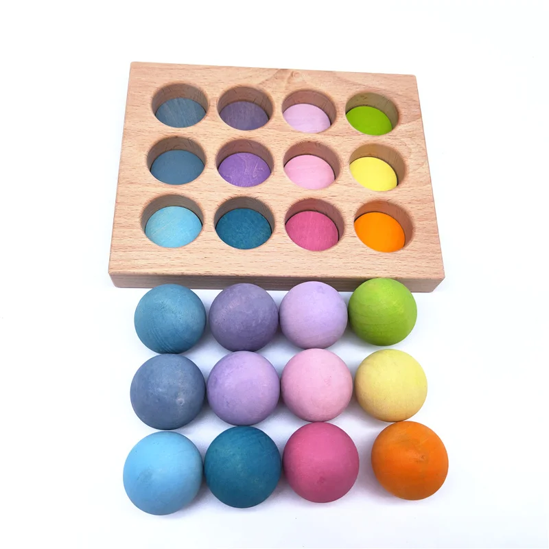 Montessori Rainbow Color Sorting Board Wood Balls Tray Cognitive Matching Peg Dolls Coins Rings Educational Toys For Children