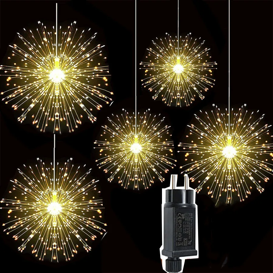 8 Modes Christmas Firework String Lights 5/10PCS Hanging Starburst Fairy Garden Lights for Backyard Party Wedding Garlands Decor