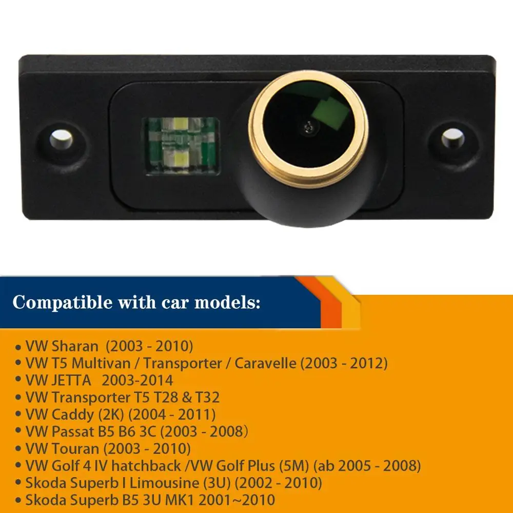 HD 1280x720p Golden Rear View Reverse Backup Camera for Caddy Sharan B5 B6 Passat 3C 3B Jetta Sagitar Multivan T5 Golf plus Polo