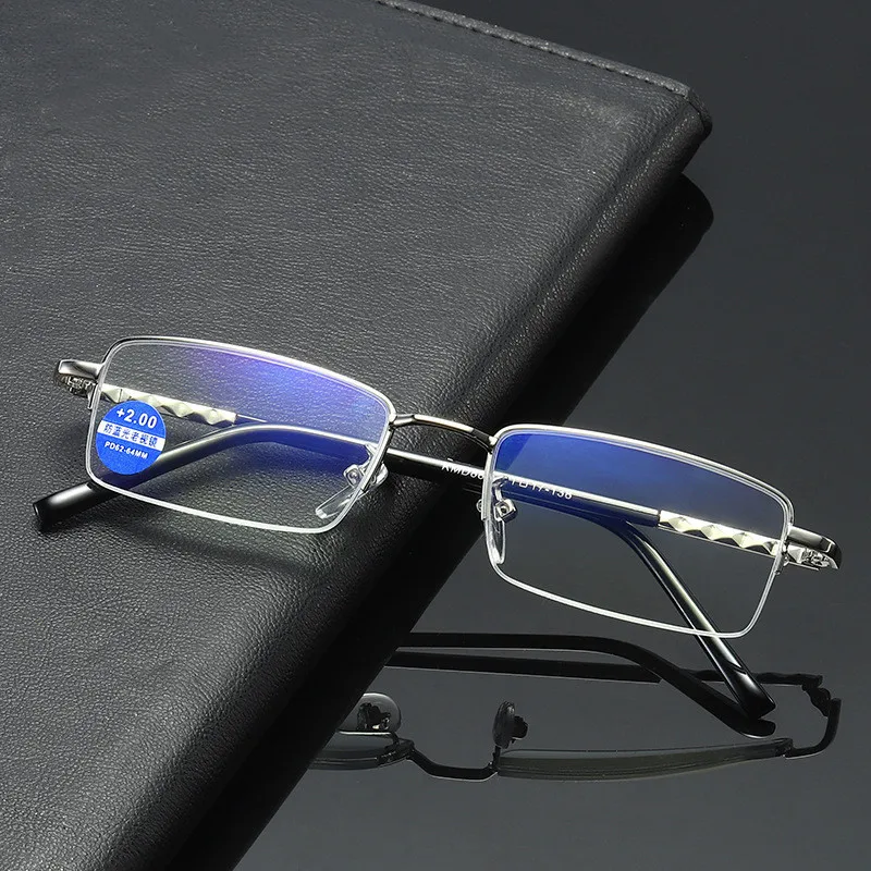 Ultralight Metal Half Frame Anti-blue Light Reading Silver Glasses Men Women Presbyopia Eyewear Clear Lens Eye Glasses +1.0~4.0