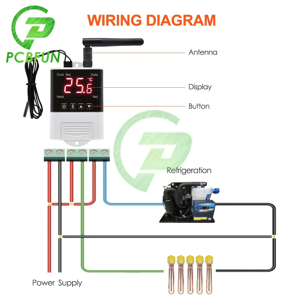 DTC1201 WIFI Antenna Digital Temperature Controller Thermostat 220V 110V Heating Cool 10A/250V NTC Sensor Switch for Incubator