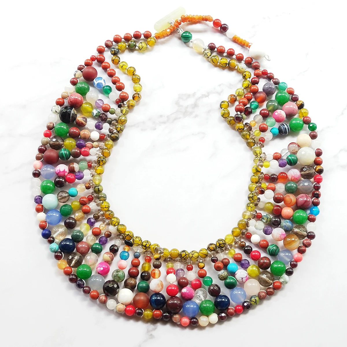 Lii Ji Real Stone Mutil Color Statement Necklace 49cm Agatess Jaspers Quartzs Necklace Women Jewelry Stock sale