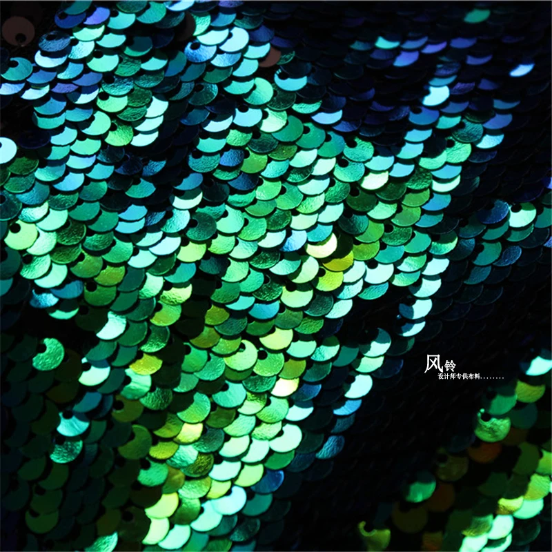 Embroidered Sequins Tulle Fabric Green Fish Scales DIY Background Decor Skirt Dress Stage Clothing Designer Fabric