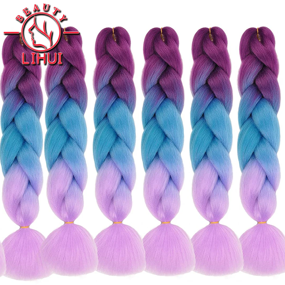 Capelli sintetici Ombre Jumbo Crochet intrecciare i capelli per le donne biondo dorato verde marrone capelli colorati 6 confezioni 24 pollici 100G