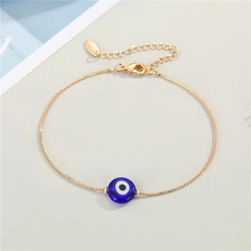 1PC Minimalist Bule Evil Eye Anklet Foot Chain For Women Vintage Fashion Glass Round Bead Turkish Eye Leg Bracelet Jewelry FB47