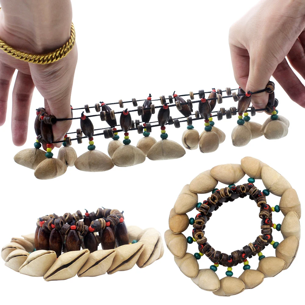 M MBAT Handmade Nuts Shell Bracelet Handbell for Djembe African Drum Conga Percussion Accessories Gift Musical Instrument