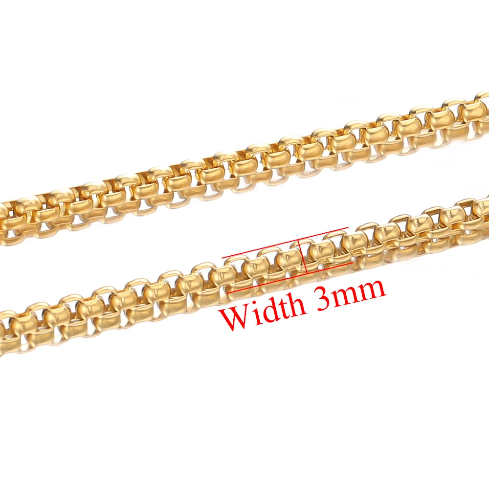 2 Meter Edelstahl 3mm Quadratische Rolo-Box-Ketten Großhandel für DIY-Schmuckherstellung, Halsketten-Zubehör, Armband-Komponenten – Detail 3