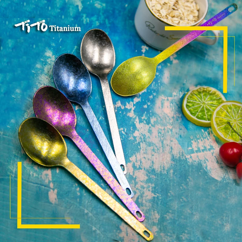 TiTo di campeggio esterna titanium spork 1.5 millimetri ultralight Titanium cucchiaio lungo Manico Di Un cucchiaio Di Campeggio esterno Di Picnic titanium Forcella