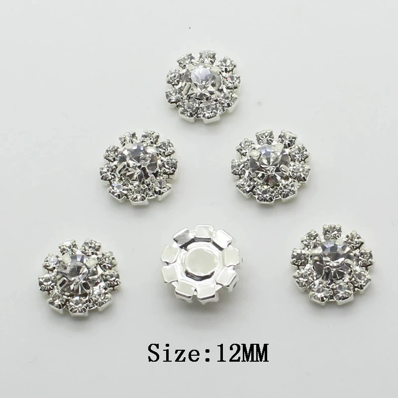 10pcs 12mm Round Shiny Crystal Rhinestone Button Center Scrapbook DIY Decoration For Garment Sewing Button Metal Base