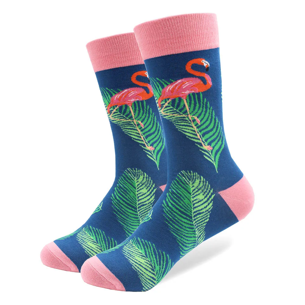 Chaussettes en coton peigné coloré pour hommes, avocat, feuilles de flamant rose, nouveauté, équipage de planche à roulettes, décontracté, chaud,