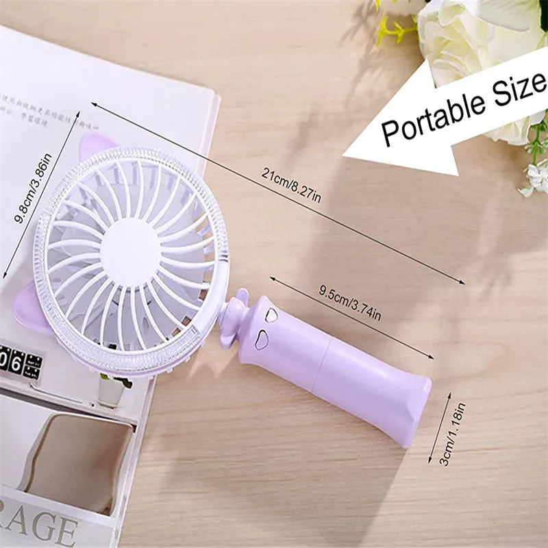 Портативный ручной вентилятор-кошка, на батарейках, перезаряжаемый через USB, с 2 скоростями, с ночным светильник щением для офиса и улицы