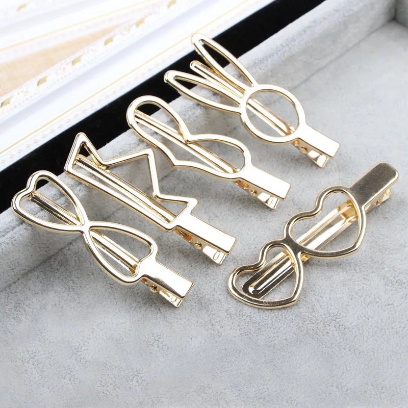 Fashion Woman Hair Accessories Electroplated Gold Crown Rabbit Ear Bow Tie Love Metal Geometric Alloy Hairband Circle Hairgrip