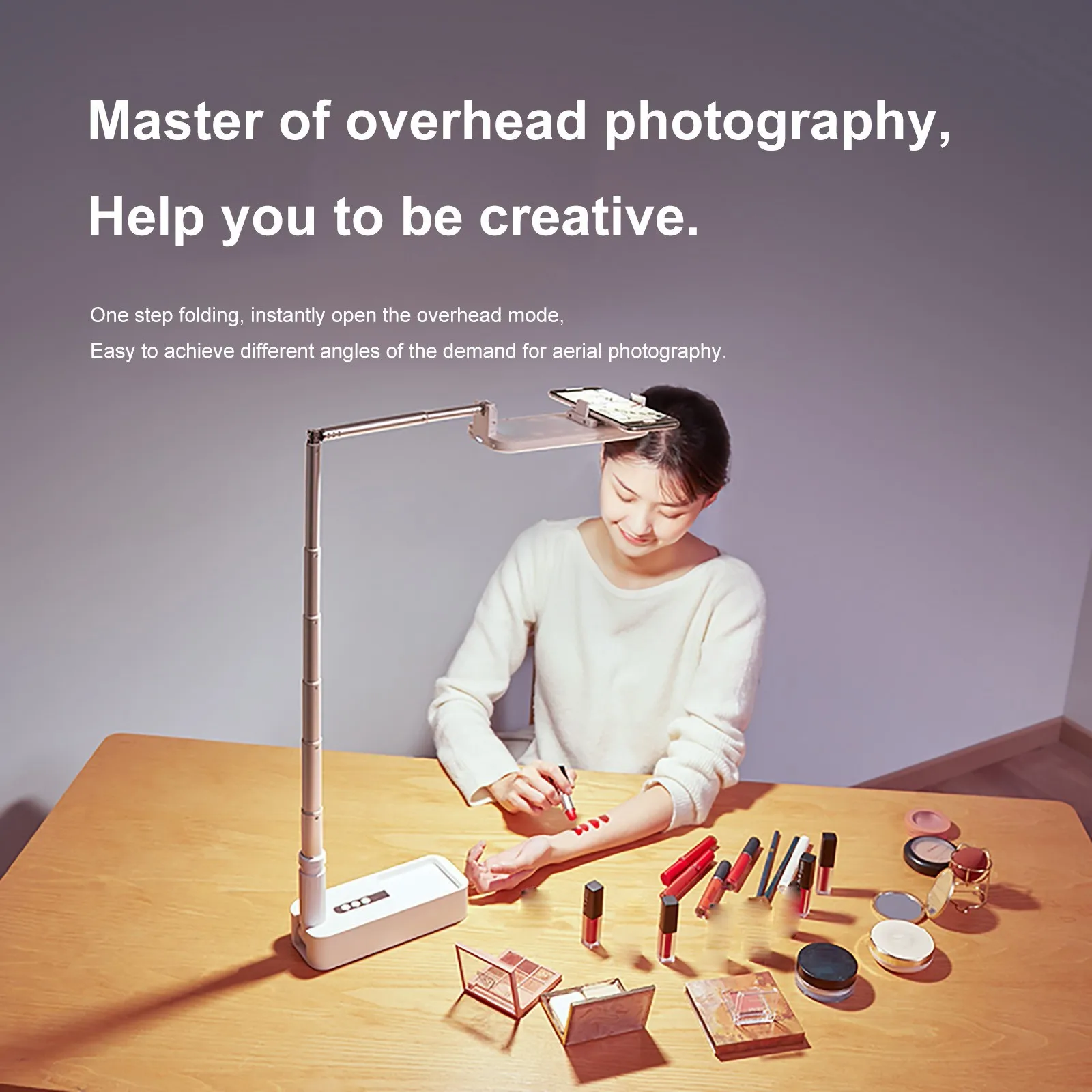 Live Broadcast Beauty Fill Light 360° Mobile Phone Holder Foldable Portable Rechargeable Bluetooth Remote Control