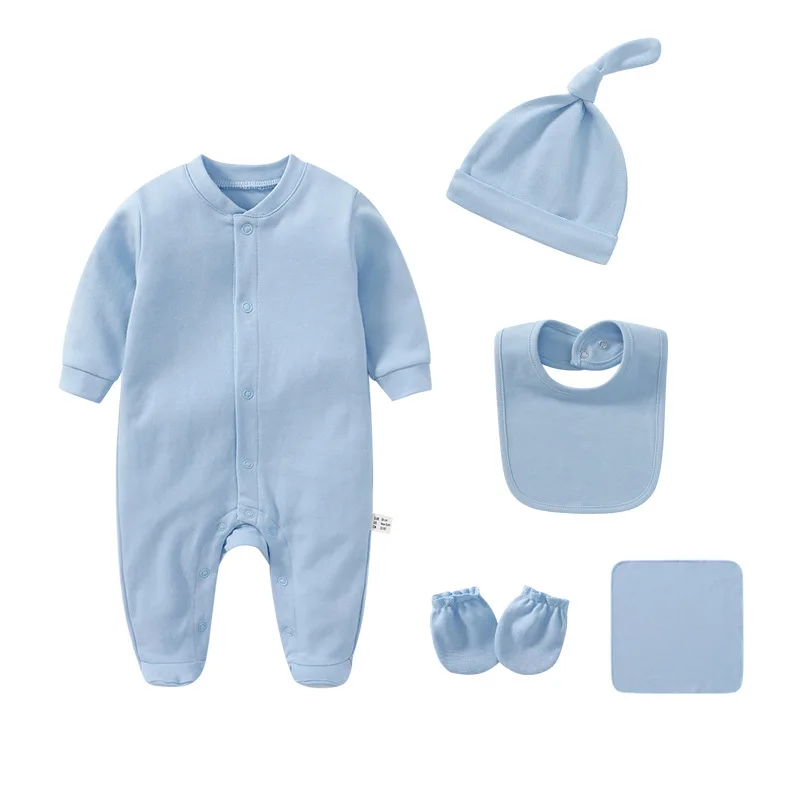 2023 Newborn Baby Boy Clothes Sets 3/5PCS Unisex Solid Cotton Baby Girl Clothes Pajamas Romper Jumpsuit Spring Autumn Ropa Bebe