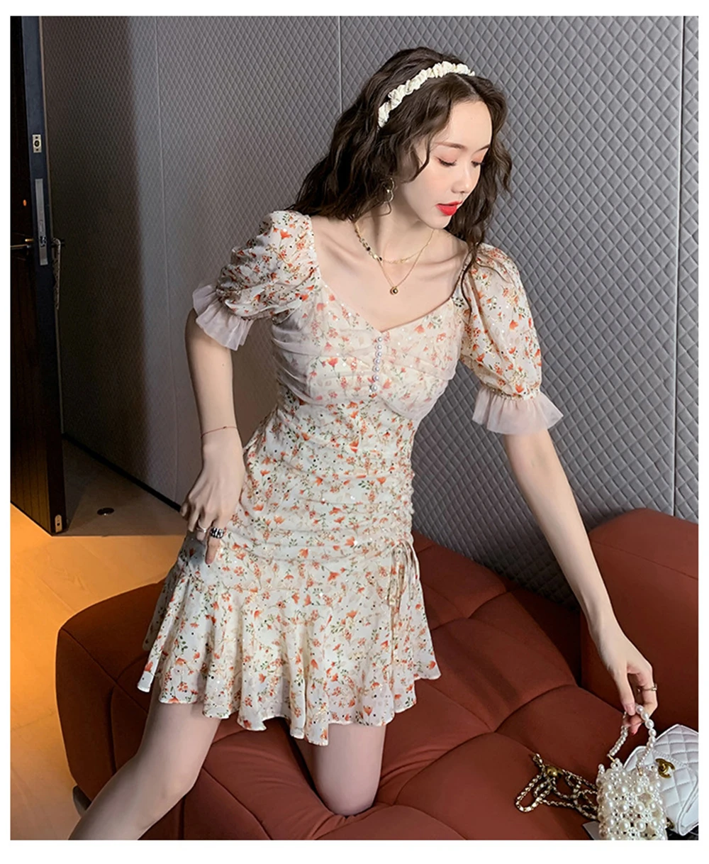 2021 Spring New Floral Print Sashes Shirt Dress Beach Women's Loose Short Boho Mini Dress Girls Party Solid Streetwear