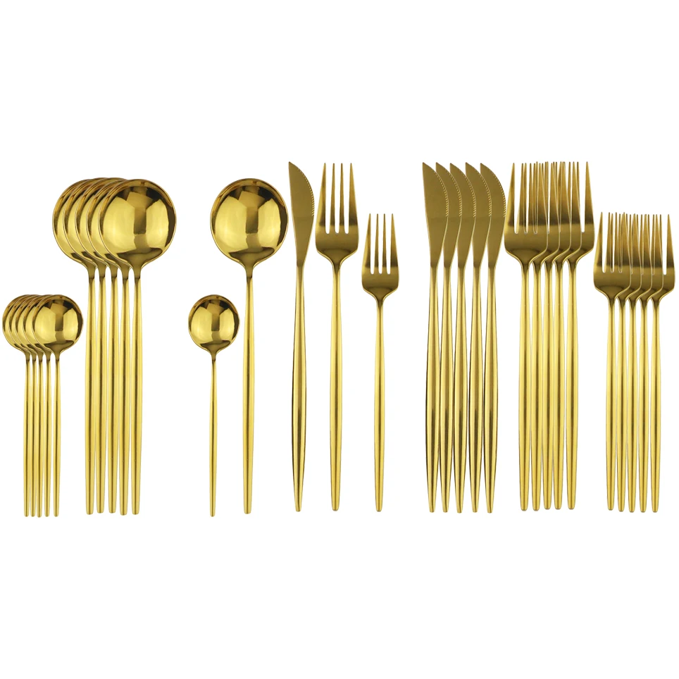 

30Pcs Gold Dinnerware Set 304 Stainless Steel Cutlery Set Fork Knife Spoon Western Cutlery Kitchen Dinner Flatware Set Tableware