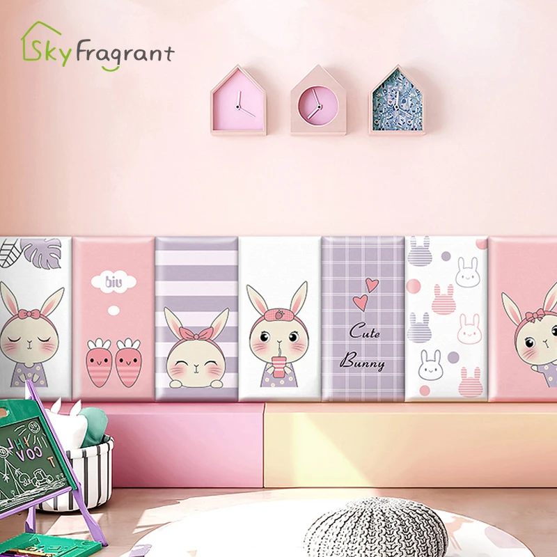 3D Soft Wall Stickers For Kids Room Warm Cartoon Bunny Bedroom Decor Anti-collision Princess Room Self Adhesive Skirting Sticker