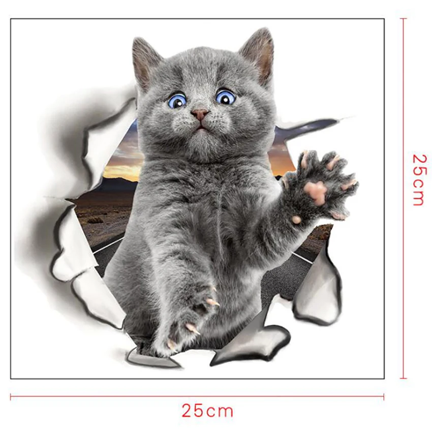 3D Wall Stickers Cat Self Adhesive, Decorative Wall Decals Removable Art Sticker for Living Room Baby Rooms Bedroom Toilet