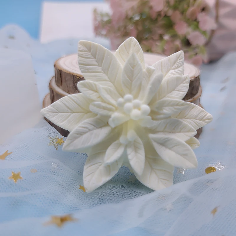 3D Christmas Poinsettia Flower Silicone Candle Mold, Handmade Cake,Resin,Scented Plaster, Soap Mold, Simulated Flower Home Decor