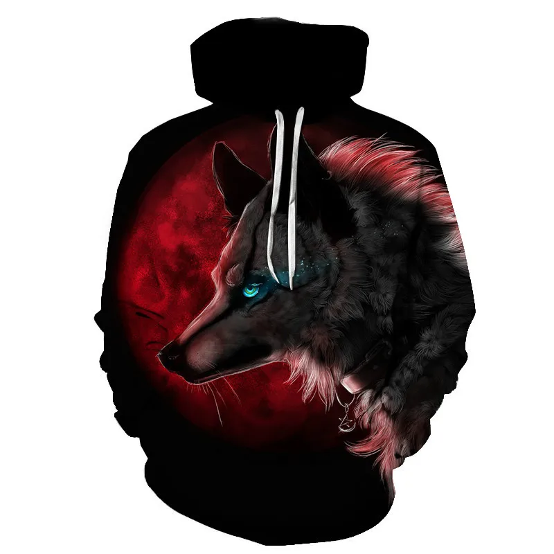 Autumn and Winter New Men's Funny Casual Pullover Men and Women 3D Wolf Print Hoodie Hot Selling All-match Trend Top