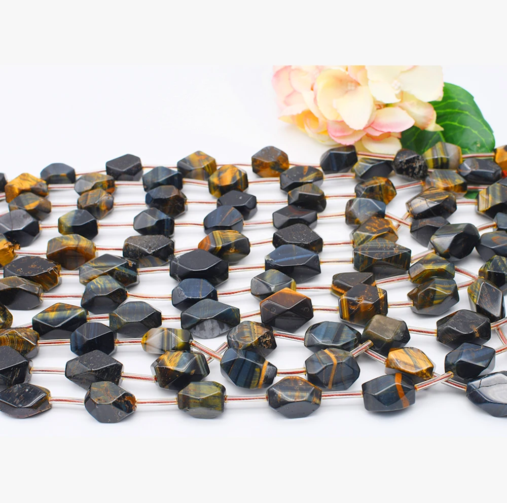 

14-16x26-30mm Natural Original Faceted Yellow Tiger Eye irregular oval cube Loose Beads For Jewelry Making