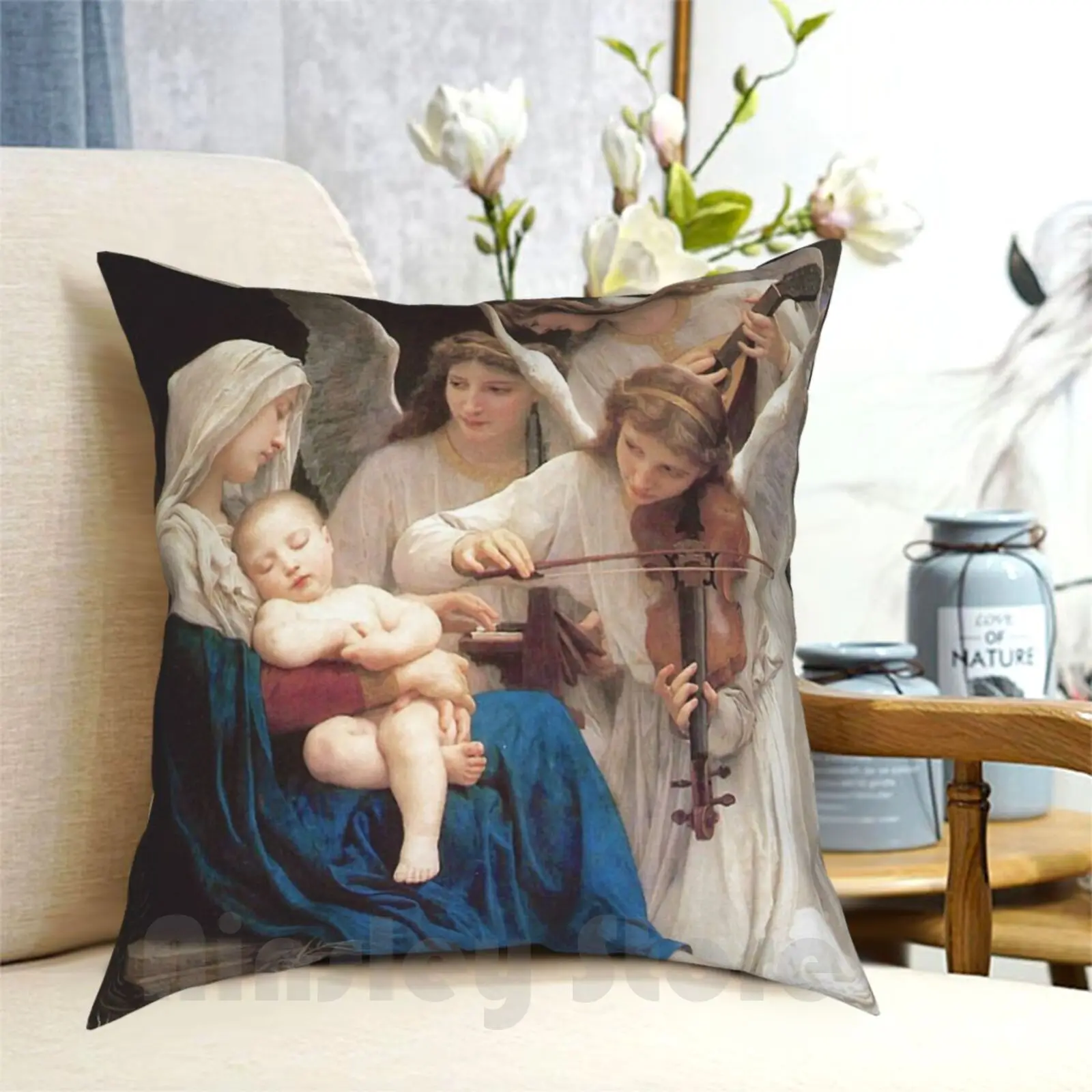 Our Lady Virgin Mary And Jesus Song Of Angels Pillow Case Printed Home Soft Throw Pillow Virgin Mary And Angels Virgin