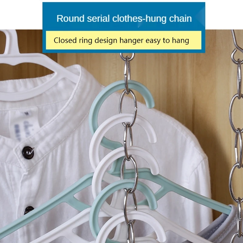 50cm Stainless Steel Clothes Hanger Chain with Hook Space Saving Closet Metal Cascading Hangers Multi-port Ring