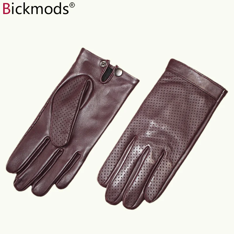 Summer Leather Driving Gloves Men\'s Sheepskin Touch Screen 2021 New Eyelet Breathable Thin Motorcycle Riding Driver Gloves