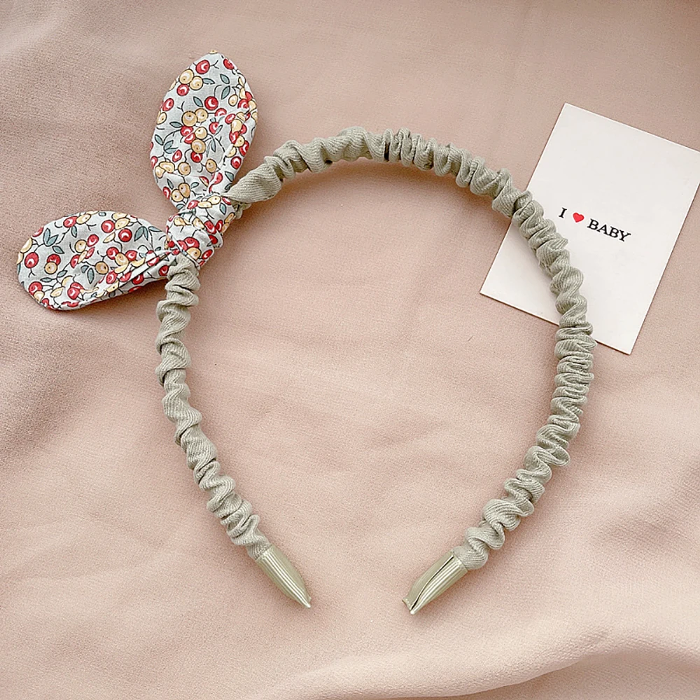 1 Pc Kids Cute Lovely Cloth Flowers Printed Hairband Small Fresh Style Cute Baby Girls Rabbit Ears Bowknot Headband Hair Hoops