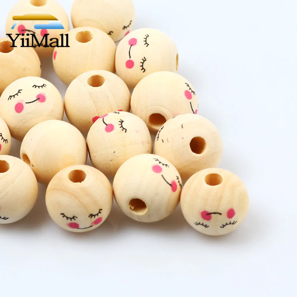 10-20Pcs 16/18mm Cute Girl Natural Wooden Beads Round Spacer Loose Beads For Jewelry Making Handmade Diy Necklace Bracelet