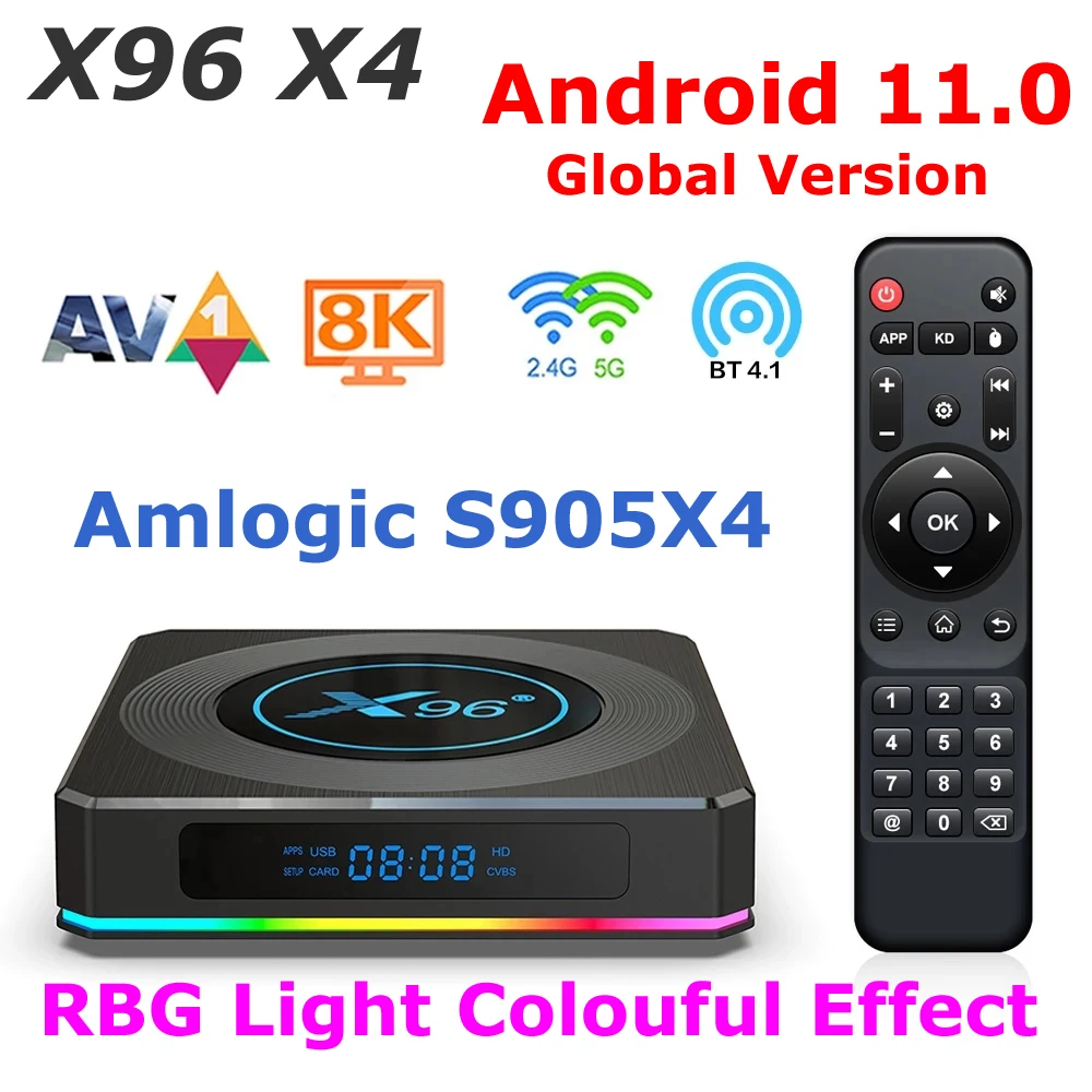 

Android 11 TV BOX X96 X4 Amlogic S905X4 4G Ram 64G Rom 4K RGB Light 5G DUAL WIFI 1000M USB3.0 AV1 8K Set Top Box Media Player