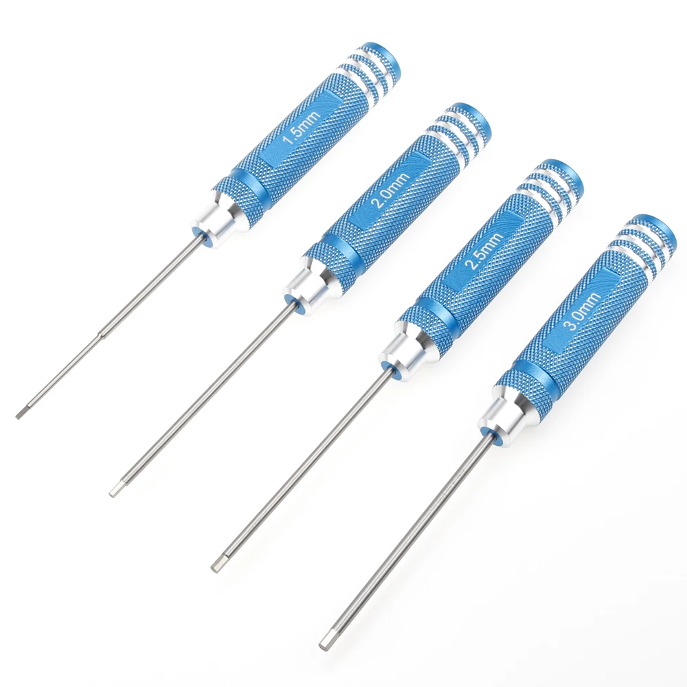 4PCS 1.5mm 2.0mm 2.5mm 3mm Alloy Aluminum Allen Hex Screwdrivers Key Driver Tool Set Handle for RC Hobby Model Car