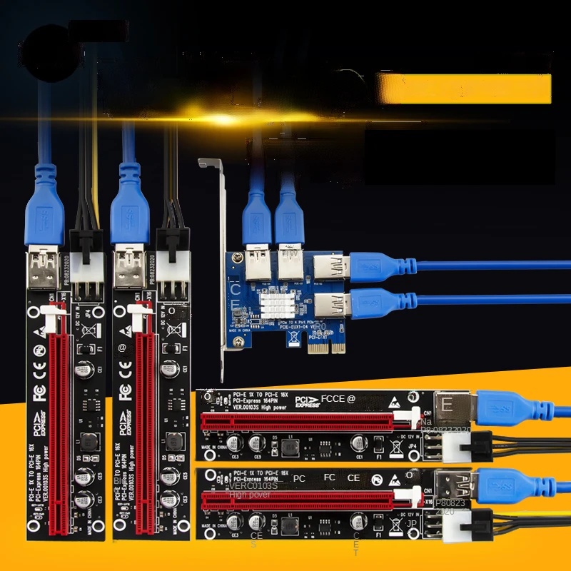 GY PCI-E to Graphics Card Extension Cable 1 to 4 PCI-E1X to X16 Graphics Card Slot USB3.0 Extension Cable Extended Card