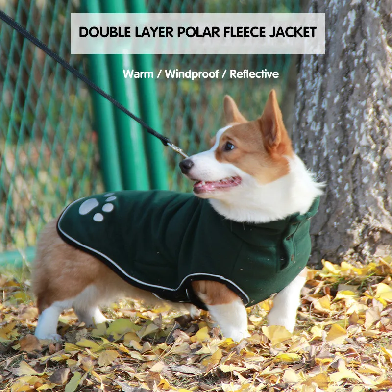 Fleece Dog Jacket Spring Warm Dog Clothes for Small Medium Large Dogs Reflective Windproof Outdoor Pet Coat Elastic Belly Corgi