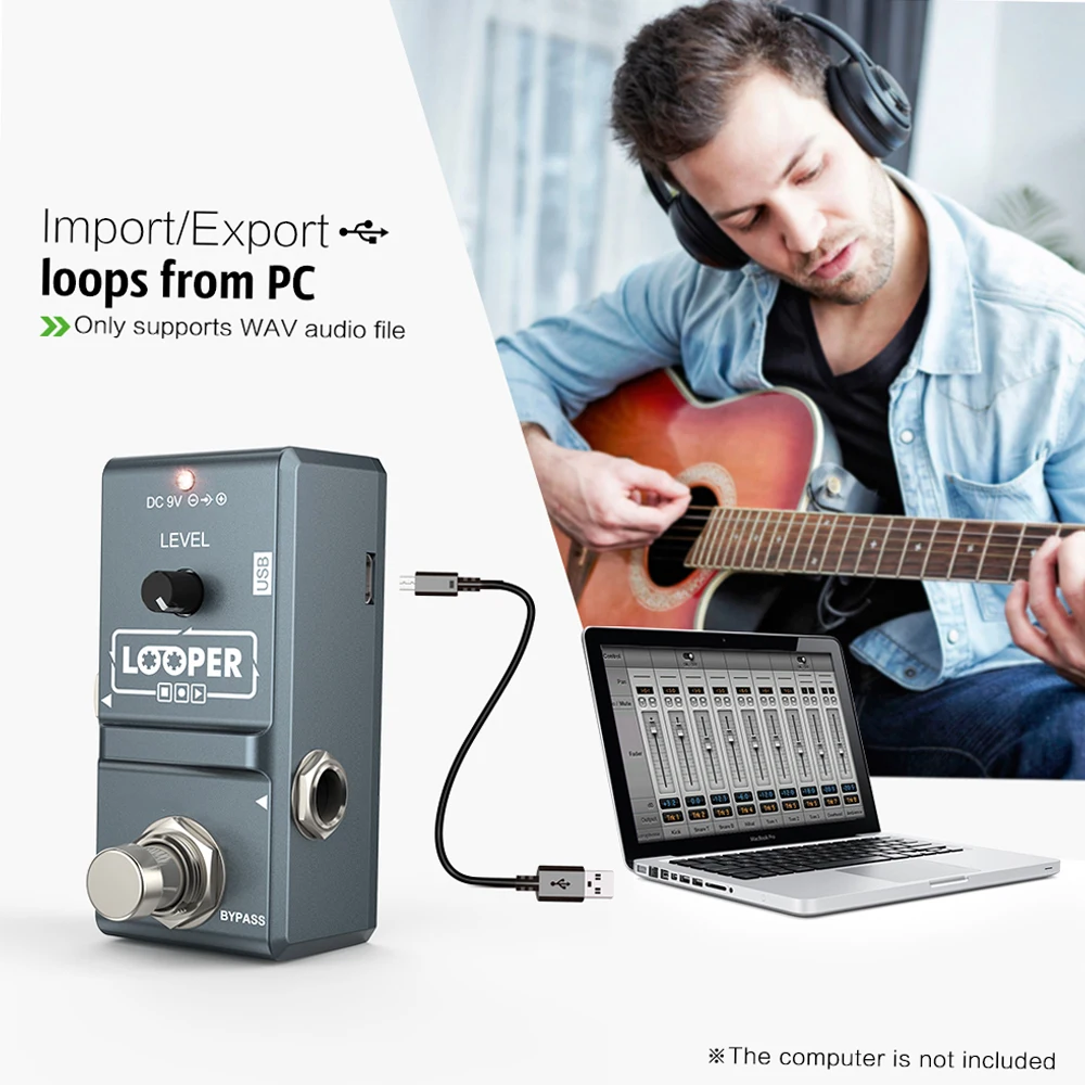 AP-09 Nano Loop Electric Guitar Effect Pedal Looper True Bypass Unlimited Overdubs 10 Minutes Recording with USB Cable