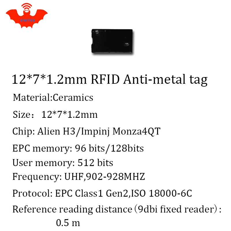 UHF RFID 금속 태그, 915mhz, 868mhz, Alien Higgs3, EPCC1G2 6C, 12*7*1.2mm, 작고 얇은 직사각형 세라믹, 스마트 카드 수동 RFID 태그