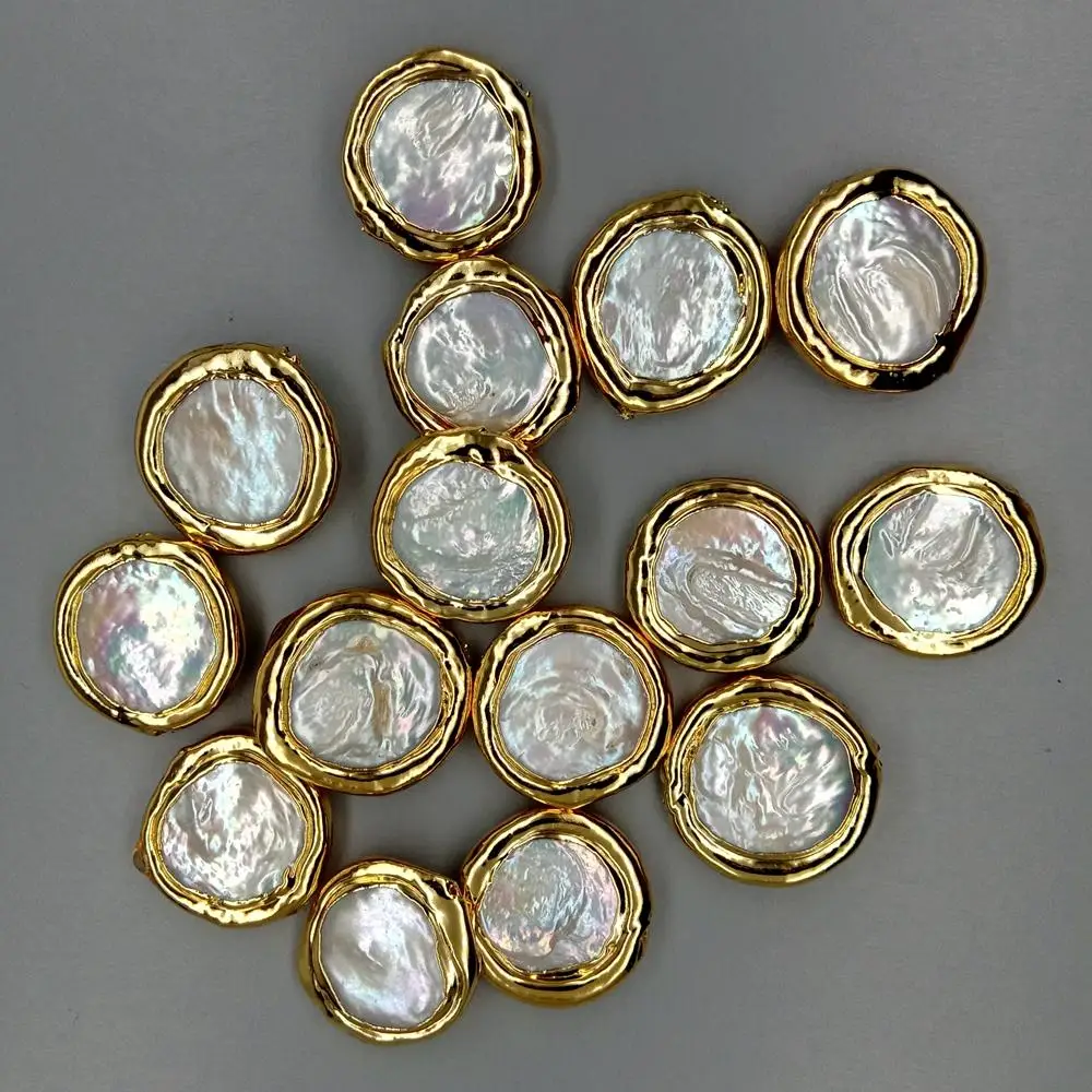 10 Pcs Freshwater White Pearl Spacer Loose Beads Metal Plated Women Accessories