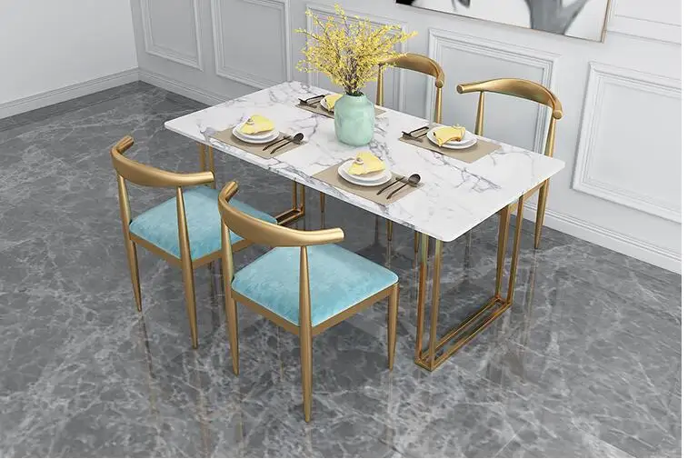 

Nordic marble dining table and chair combination 4 people 6 people dining table rectangular small apartment dining table