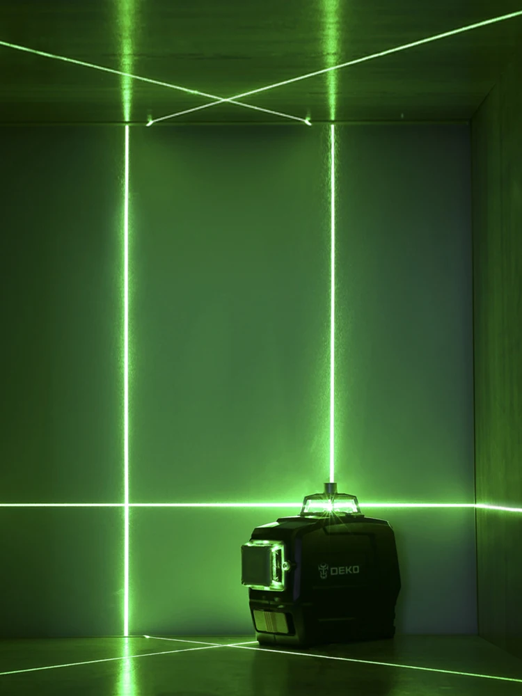 DEKO DKLL12PB  Series 12 Lines 3D Green Laser Level Horizontal&Vertical Cross Lines With Auto Self-Leveling, Indoors&Outdoors