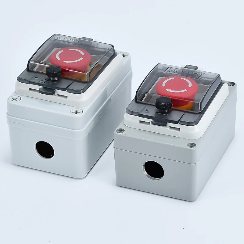 Mushroom emergency stop button waterproof box with transparent protective window cover junction box emergency switch metal box