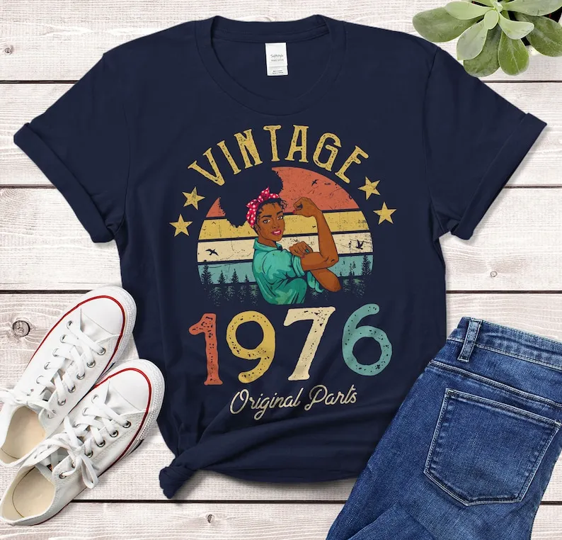 Vintage 1976 T-Shirt African Women Gift Made in 46th birthday years old Gift for Girl Wife Mom birthday idea Funny cotton Tshirt