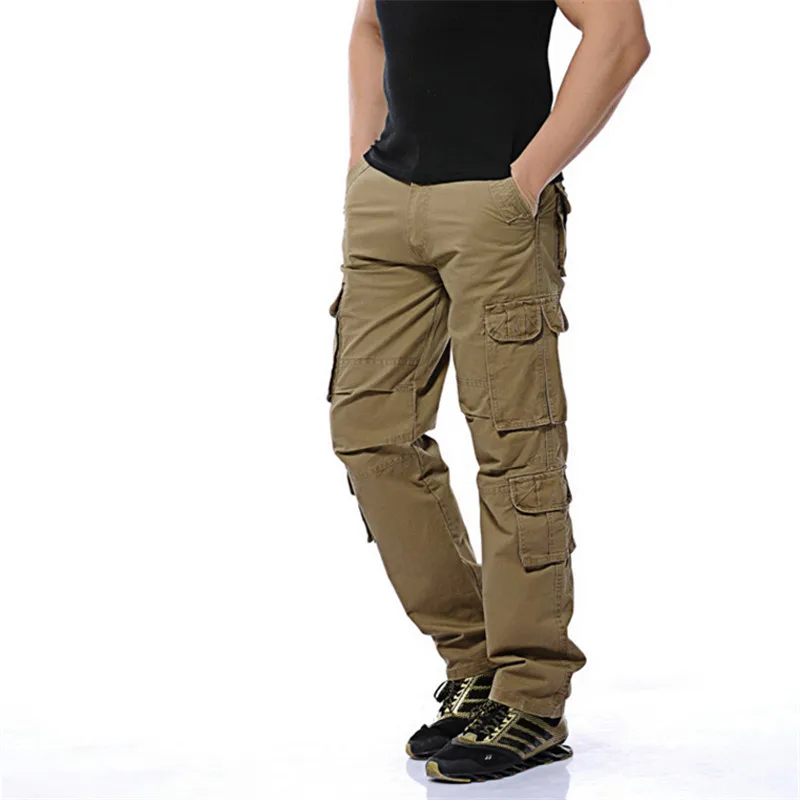 2024 New Mens Cargo Pants Solid Color Big Pockets Decoration Casual Easy Wash Trousers Male Spring Autumn Pants Plus Size 28-46