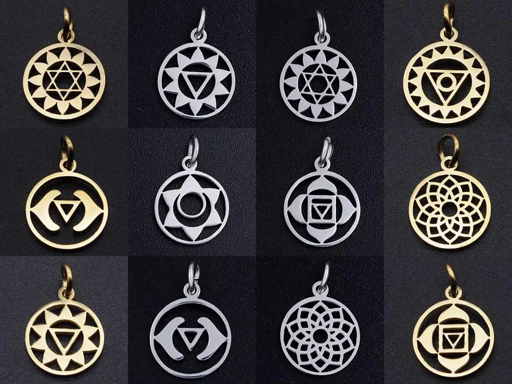 5pcs/lot 7 Chakra Yoga Stainless Steel Jewelry Pendant DIY Charms Wholesale OEM Order Accepted High Polished