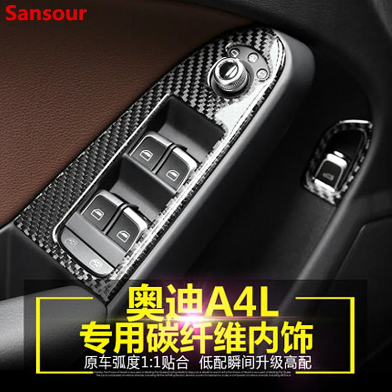 Sansour Car styling Window Lifter Control Frame Window Switch Decor Armrest Panel Stickers Cover Trim for Audi A4 B8 A5 RHD