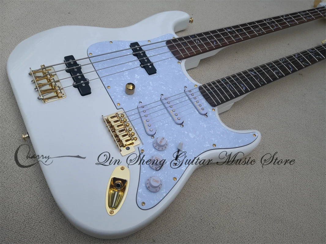 Pre-customized double neck head 6+4 strings white guitar Bass,4 strings jb bass,6 strings star guitar