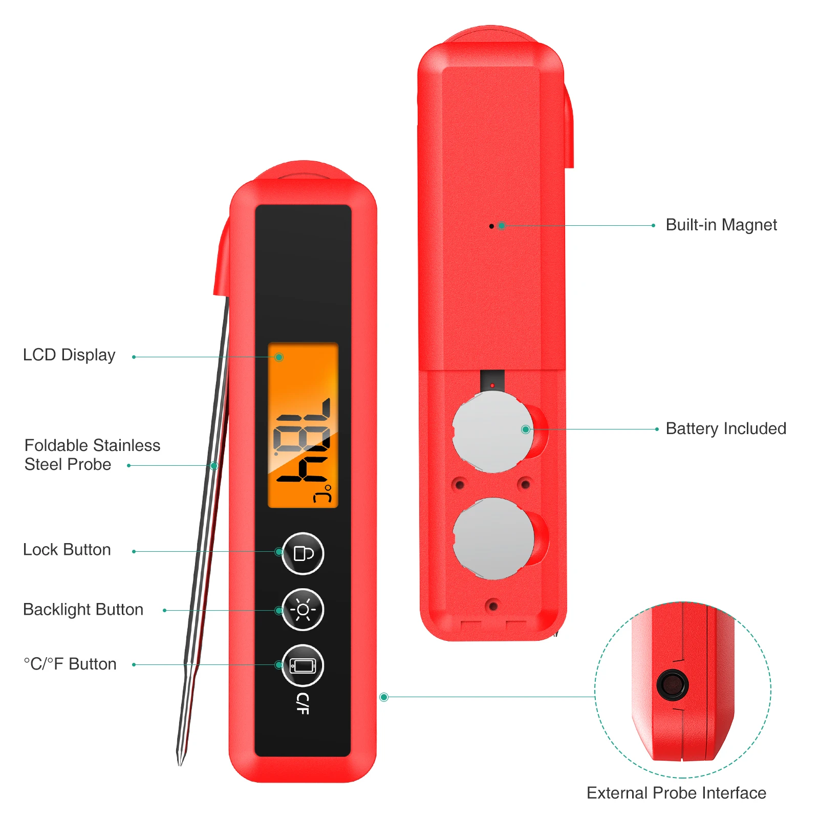 ORIA Wireless Cooking Thermometer BBQ Steak Temperature Meter Meat Kitchen Bluetooth-compatible Thermometer Barbecue Accessories