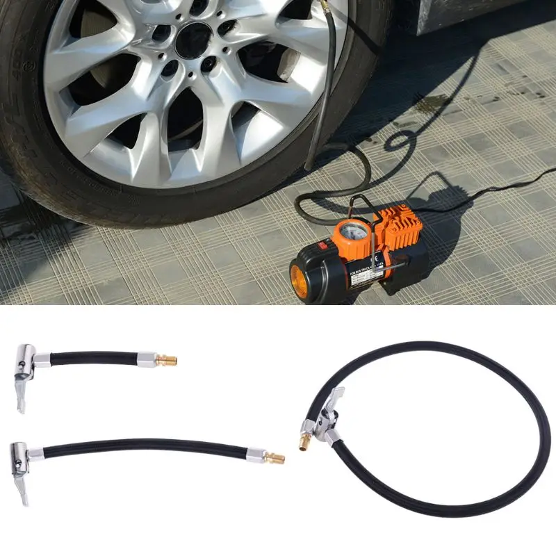 Adaptador de manguera de inflado de coche, conexión de bloqueo de giro, mandril de aire de bloqueo con manguera de aire y válvula de neumático estándar, rosca fina