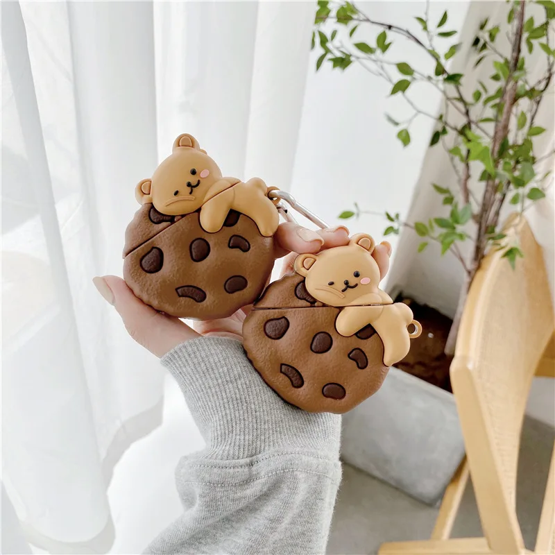 INS Cute Cartoon Cookies Bear housse en Silicone souple pour AirPods 1/2 étui d'écouteurs Bluetooth sans fil pour AirPods Pro 3 housse