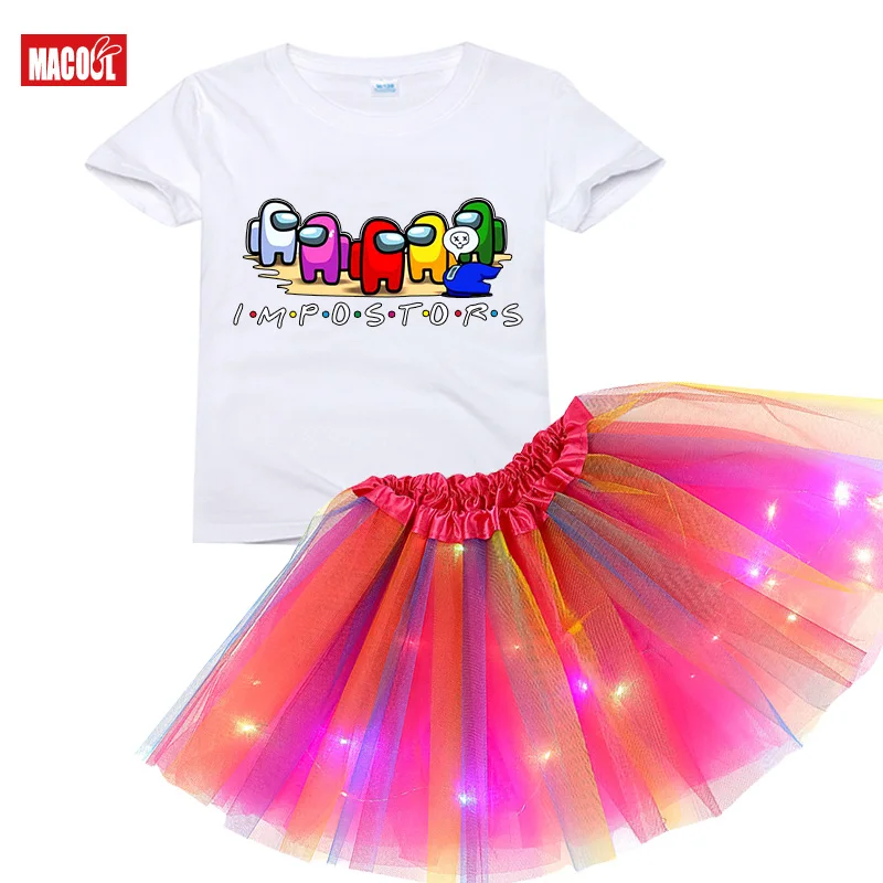 

Kids Miniskirts + Cartoon Short Sleeve T Shirt Set Girls Princess Stars Glitter Dance Ballet Tutu Brand Sequin Party Dress Set