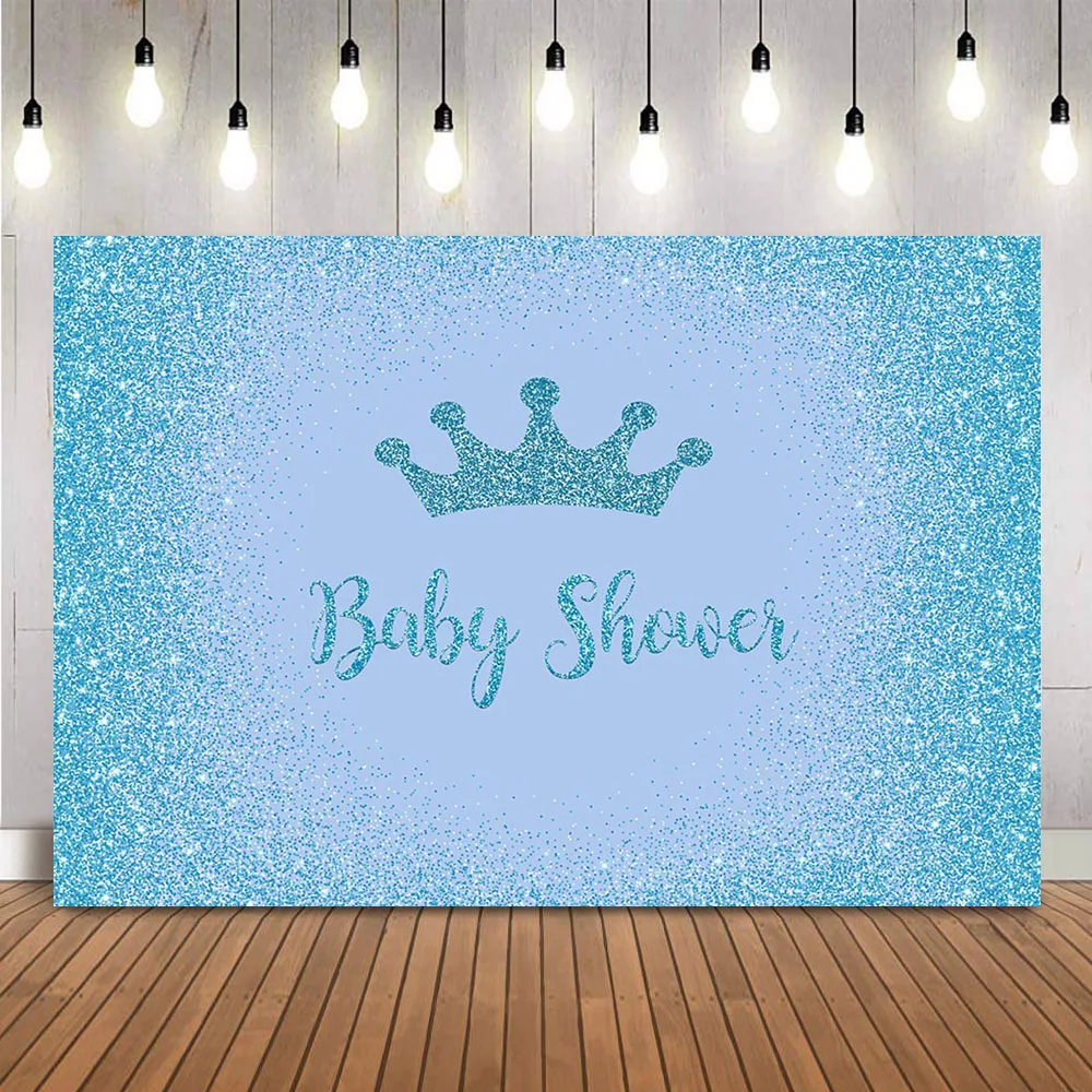 

Blue Glitter Dots Baby Shower Backdrop Crown Baptism Background for Gender Reveal Party Decoration Supplies Photobooth Props